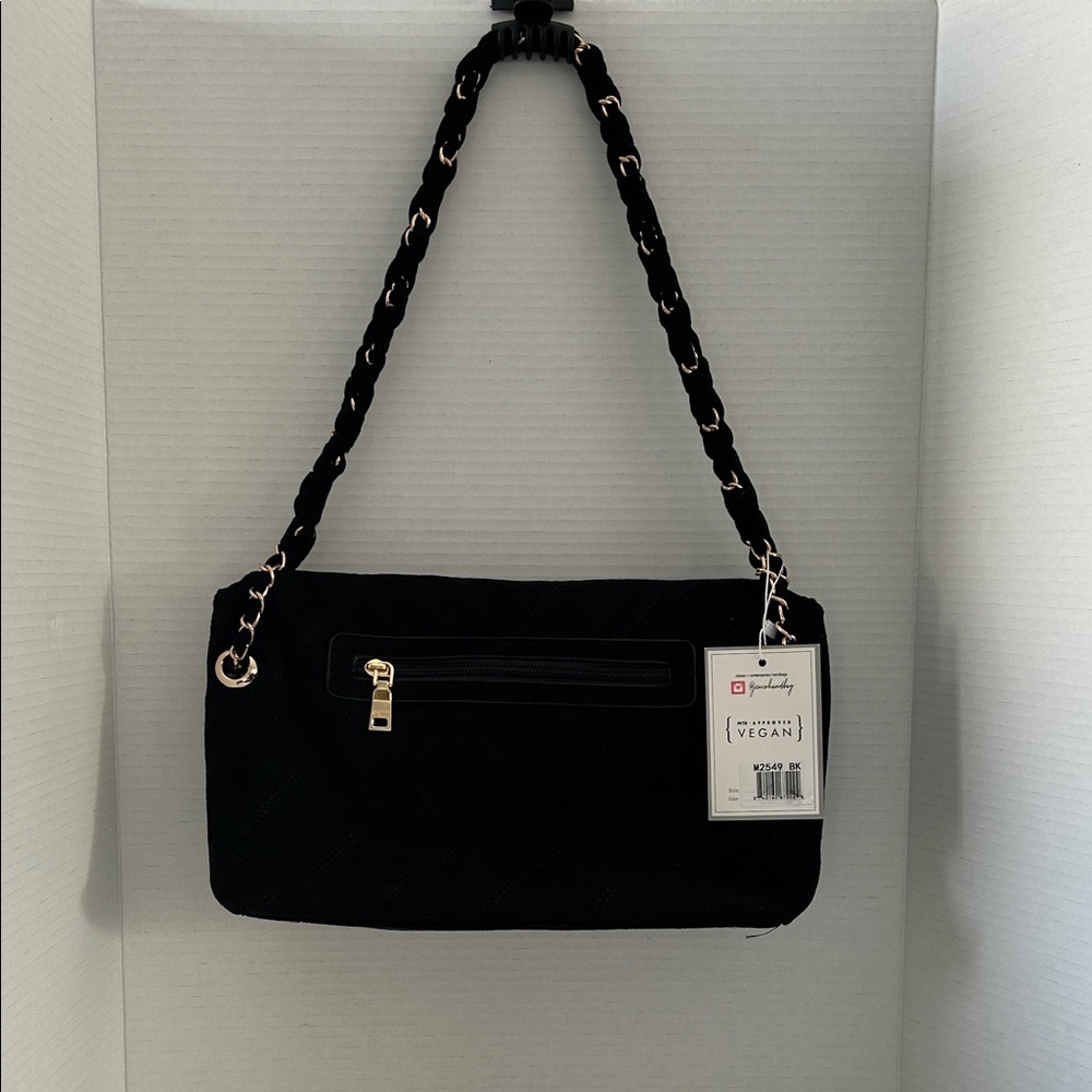 Jen & Co Vegan Brushed Suede Shoulder Bag, Color Black, Model:M2549 NEW